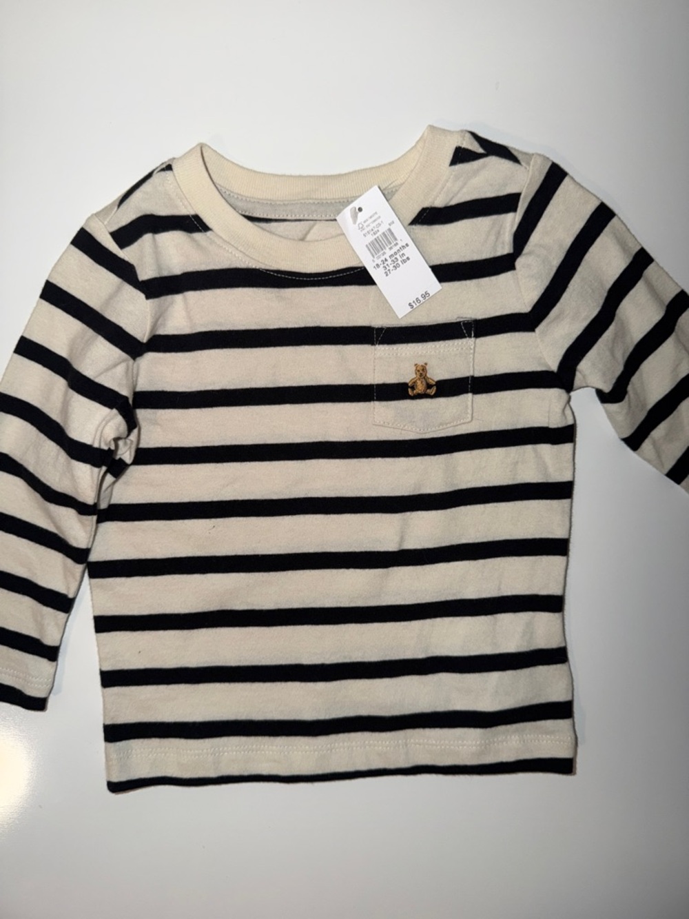 GAP Cream & Black Striped Long-Sleeve Pocket Tee - Kids